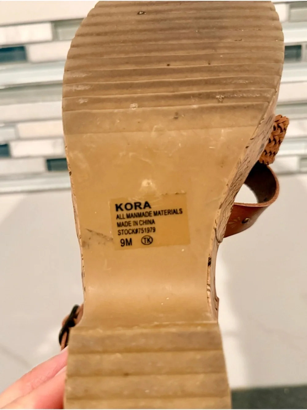 Jelly Pop Memory Foam Woven Tan Cork Wedge Sandals with Buckle Strap - Picture 11 of 11